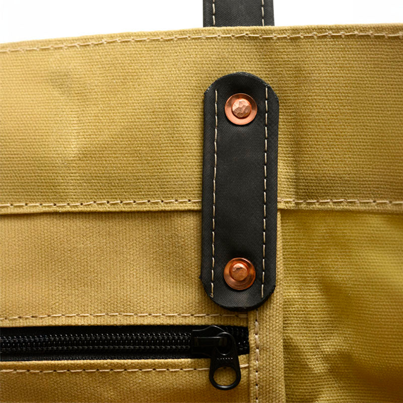 Close up Odyssey Tan Tote Handle Rivets