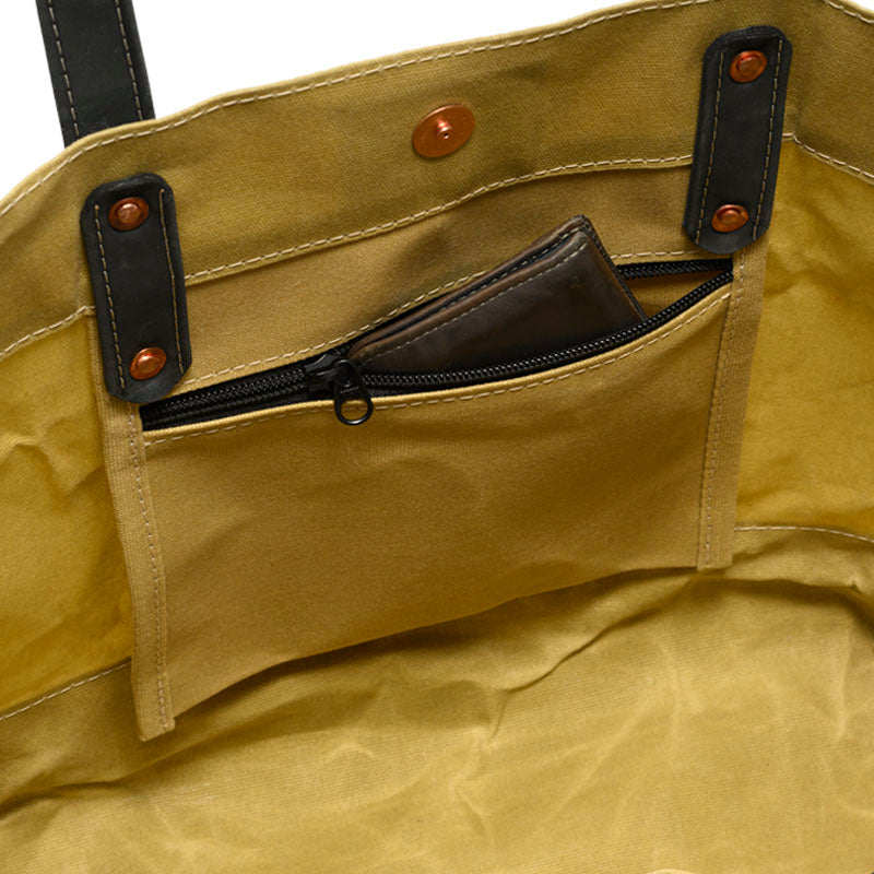 Close up Odyssey Tan Tote Zipped Pocket